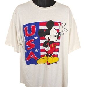 Vintage Mickey Mouse USA T Shirt Mens Size 2XL White 90s American Flag Patriotic